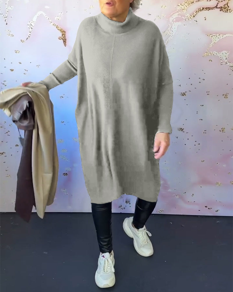 Andrea's™ | Lässiger, einfarbiger pullover mit hohem kragen und langen ärmeln