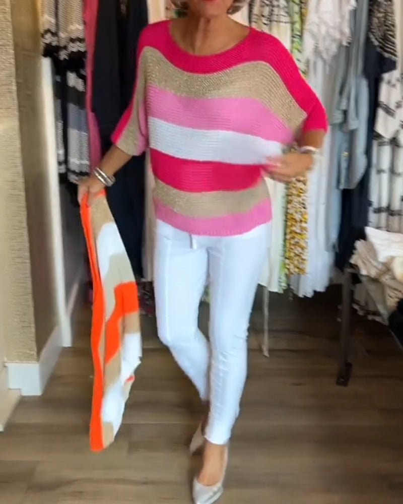 Andrea's™ | Pullover mit Farbblock-Rundhalsausschnitt