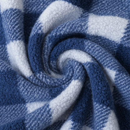 Andrea’s™ | Blau-karierte Sherpa-Kapuzenjacke