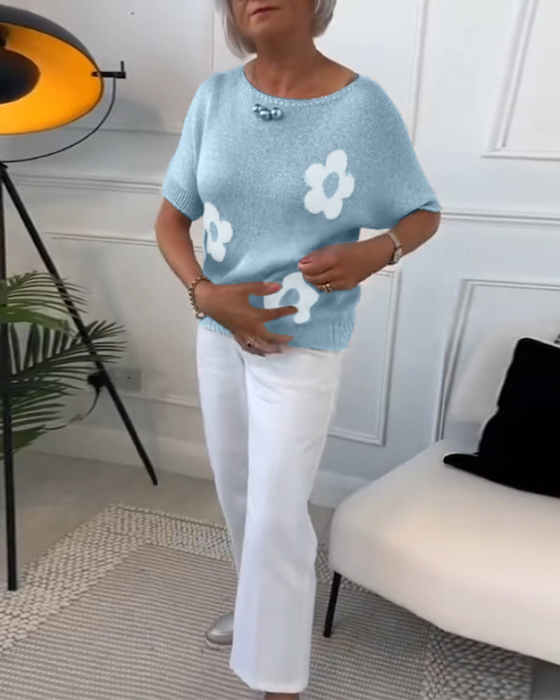 Andrea's™ | Schmaler pullover mit rundhalsausschnitt und blumenmuster