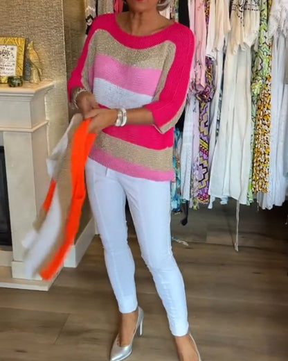 Andrea's™ | Pullover mit Farbblock-Rundhalsausschnitt