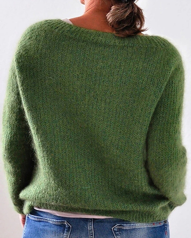 Andrea's™ | Einfarbiger Pullover mit Rundhalsausschnitt und langen Ärmeln