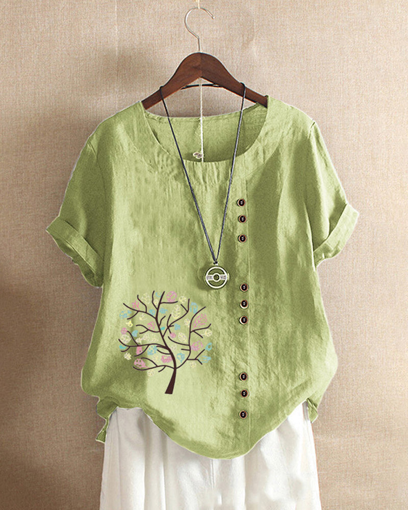 Andrea's™ | Rundhals-T-Shirt mit Blätterdruck