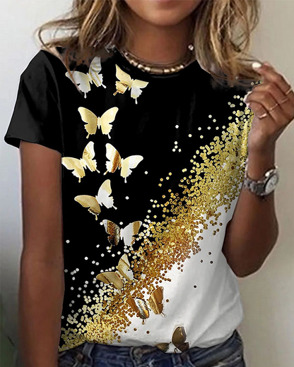 Andrea's™ | Einfaches bedrucktes T-Shirt mit Rundhalsausschnitt