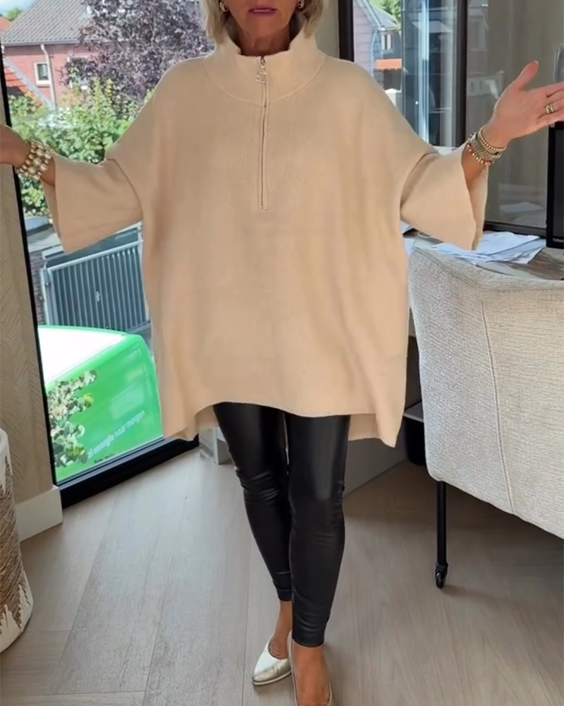 Andrea's™ | Pullover Stehkragen Halbzip Locker