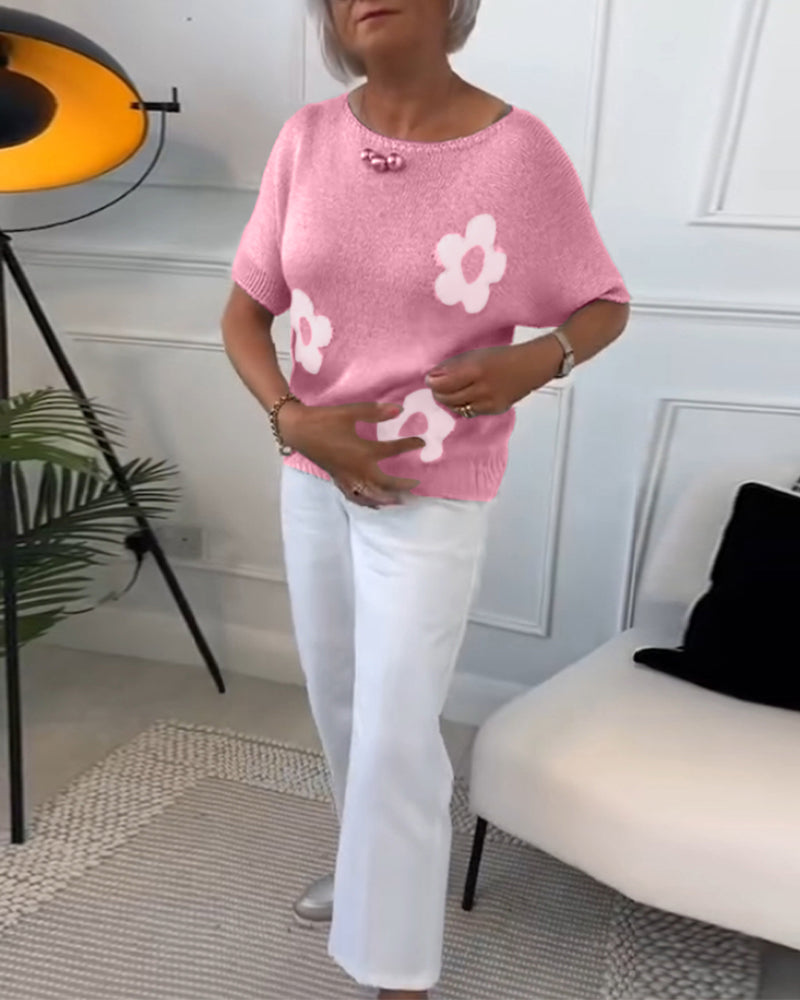 Andrea's™ | Schmaler pullover mit rundhalsausschnitt und blumenmuster