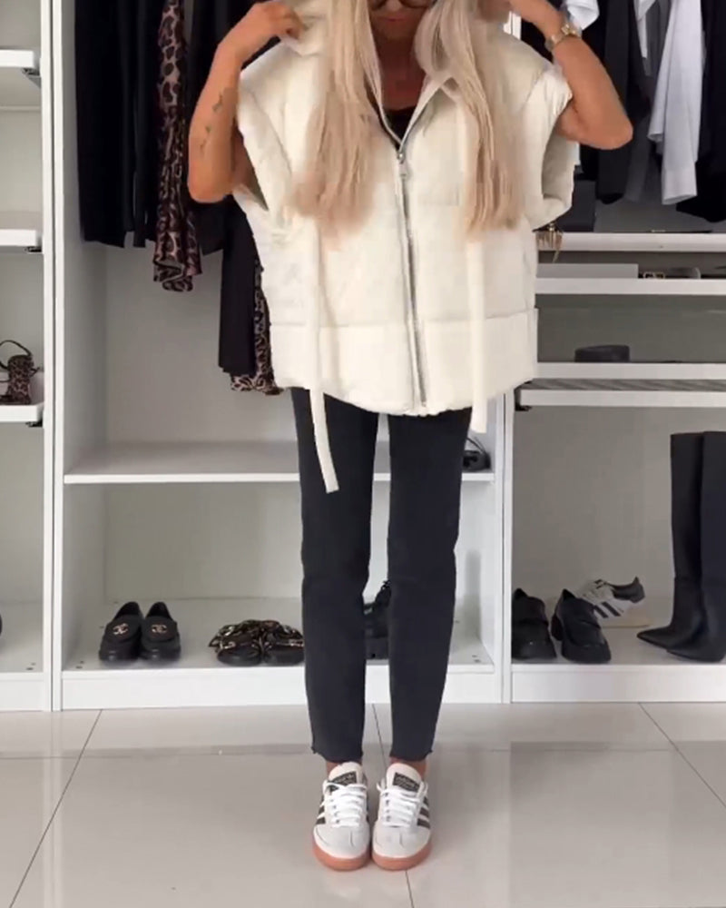 Andrea's™ | Gefütterte Jacken mit Kapuze, einfarbig, Reißverschluss und kurzen Ärmeln