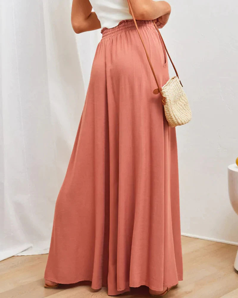 Andrea's™ | Einfarbige Hose mit weitem Bein und hoher Taille