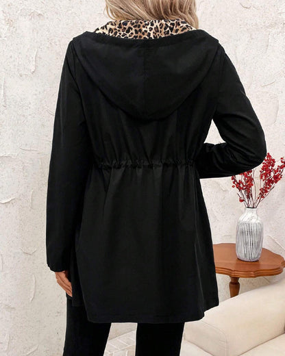 Andrea's™ | Mantel Mit Kapuzenversehrtem Umkehrbarem Leopardenmuster