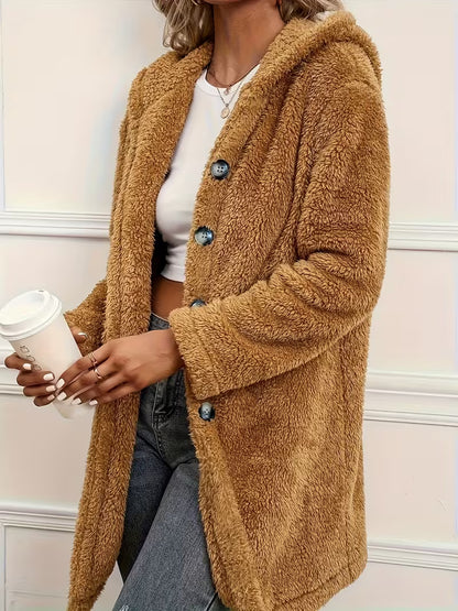 Andrea's™ | Damen Kuscheliger Teddyfleece-Mantel mit Kapuze