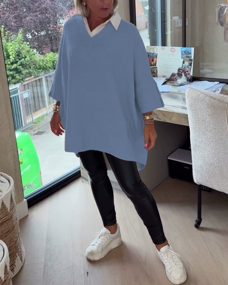 Andrea's™ | Pullover Mit V-Ausschnitt, Geknöpft Und Asymmetrisch Merkmalen