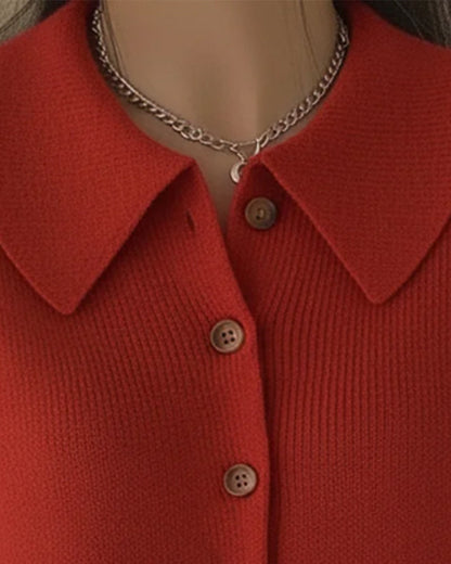 Andrea's™ | Langärmeliger Pullover mit Knopfleiste am Revers