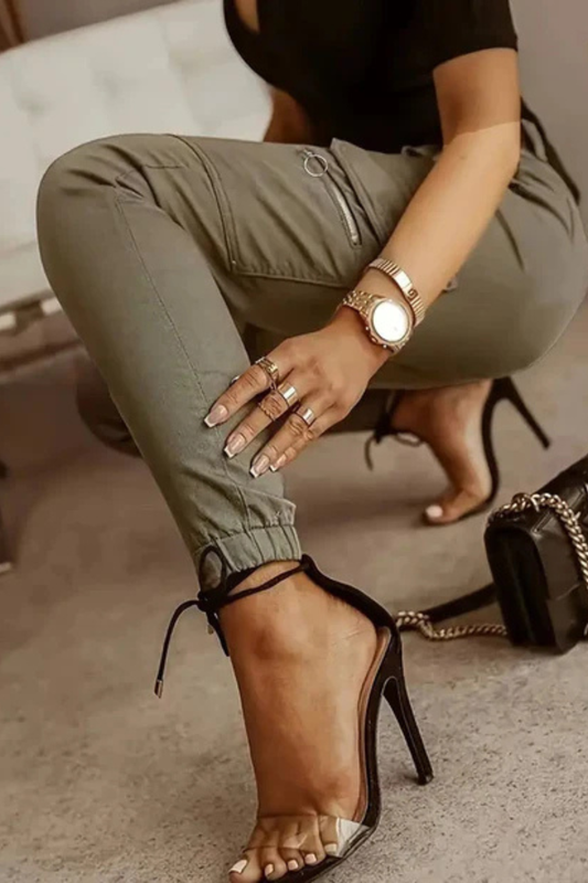 Andrea's™ | High-Waist Cargo-Hose mit schmalem Schnitt & Utility-Details