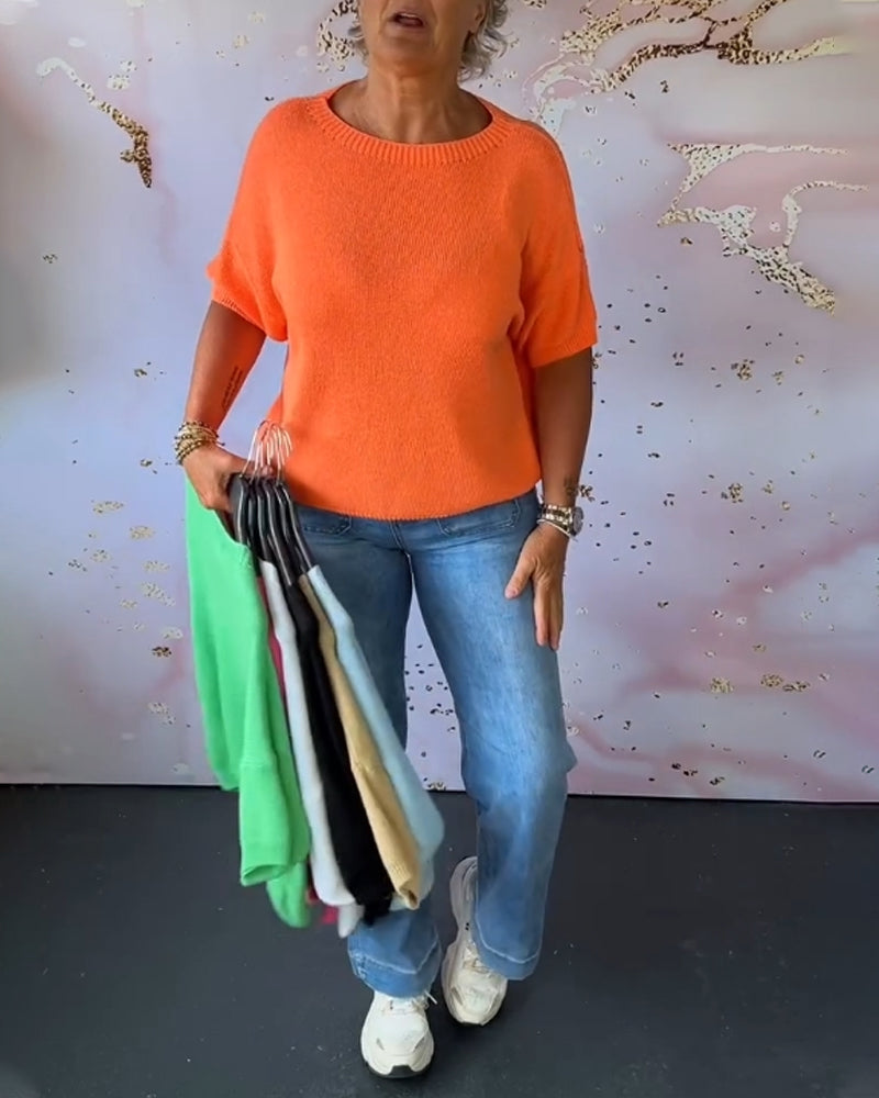 Andrea's™ | Lässiger, lockerer pullover mit rundhalsausschnitt und unifarbe