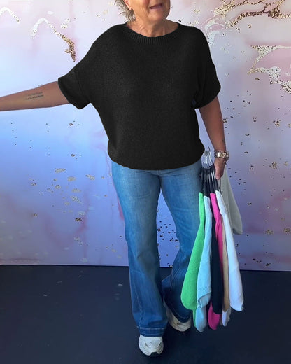 Andrea's™ | Lässiger, lockerer pullover mit rundhalsausschnitt und unifarbe