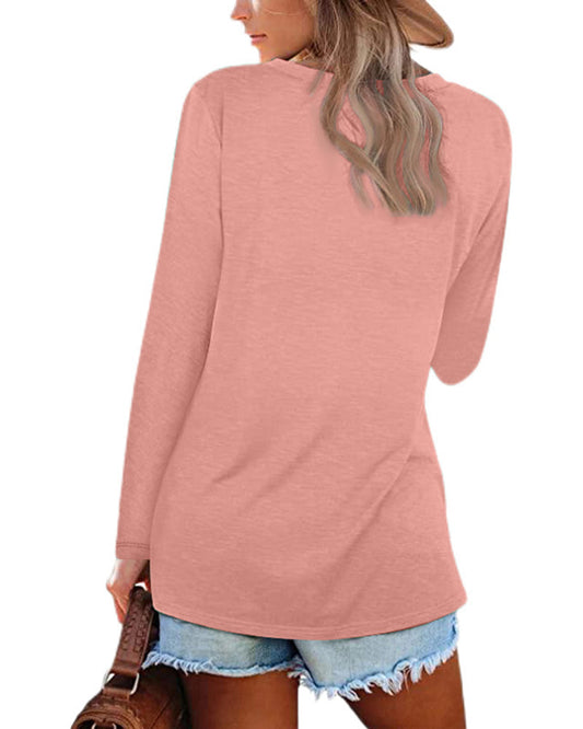 Andrea's™ | Einfarbiges Langarm-T-Shirt mit V-Ausschnitt