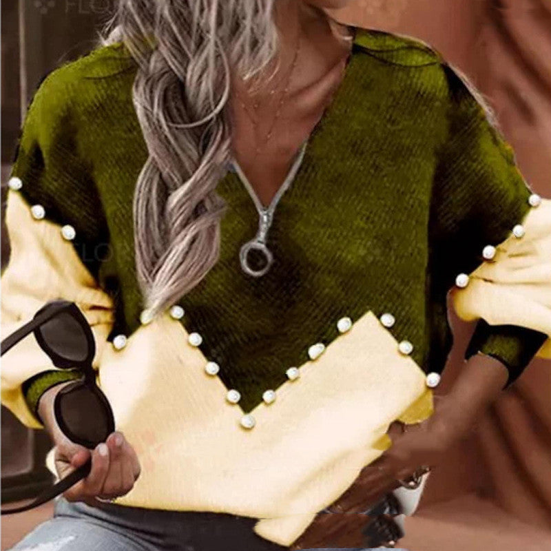 Chic Pearl Trim Andrea Serena Knitted Sweater Blouse