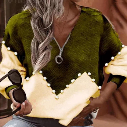 Elegante Strickbluse von Andrea Serena mit Perlenbesatz