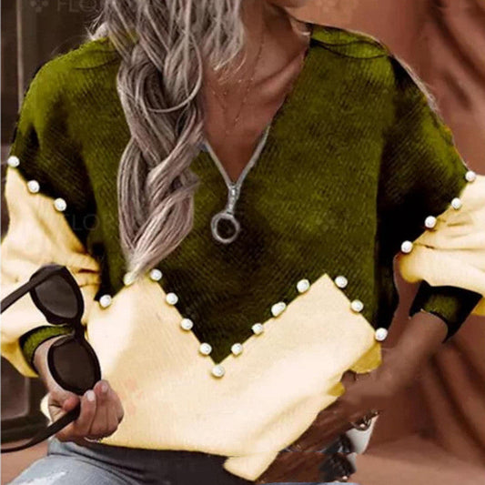 Elegante Strickbluse von Andrea Serena mit Perlenbesatz