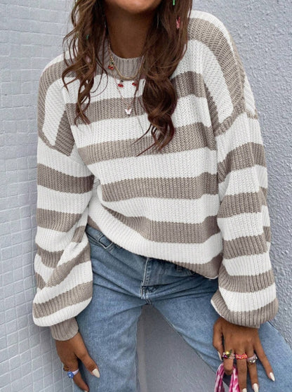 Andrea's™ | Gestreiftes Muster Drop Shoulder Pullover