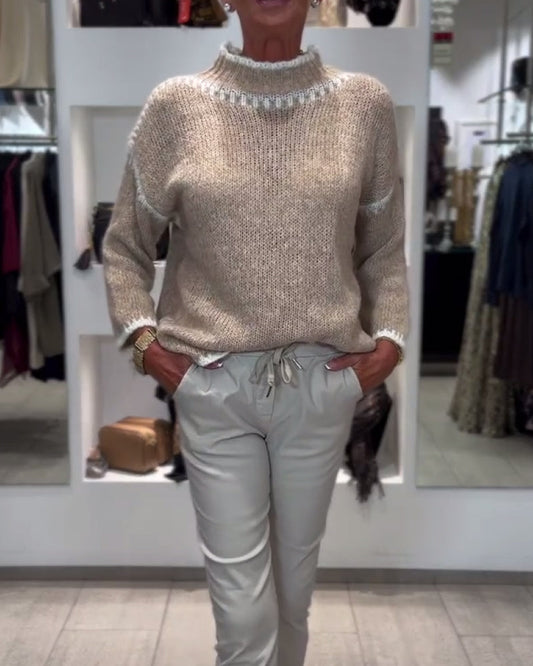 Andrea's™ | vielseitiger Pullover mit hohem Kragen und Kontrastfarben