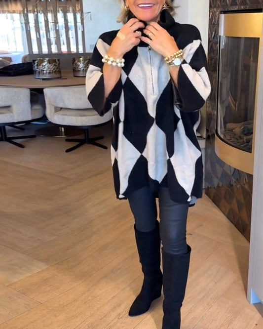 Andrea's™ | Pullover Stehkragen Argyle unregelmäßig