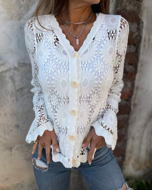 Andrea's™ | Cardigan Spitze V-Ausschnitt Langarm