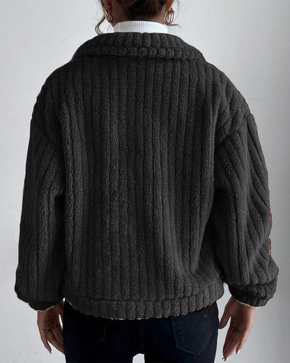 Andrea's™ | Lässiger, einfarbiger, dicker mantel mit reversknopf und langen ärmeln