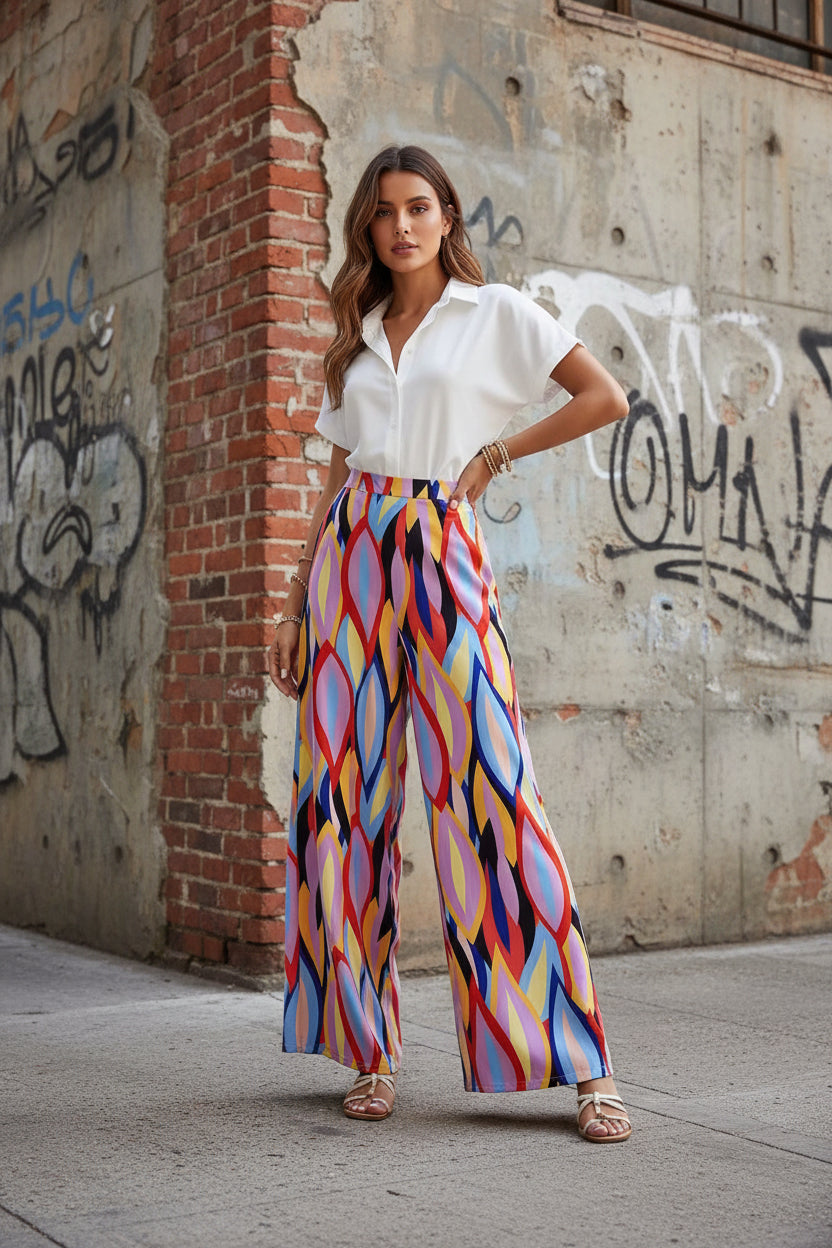Andrea Serena Bootcut-Hose mit lebhaftem Print