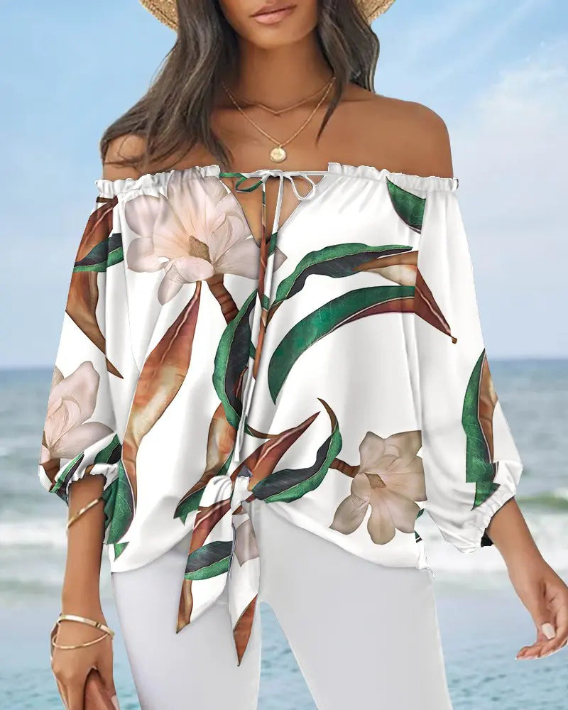 Schickes schulterfreies bedrucktes Top von Andrea Serena