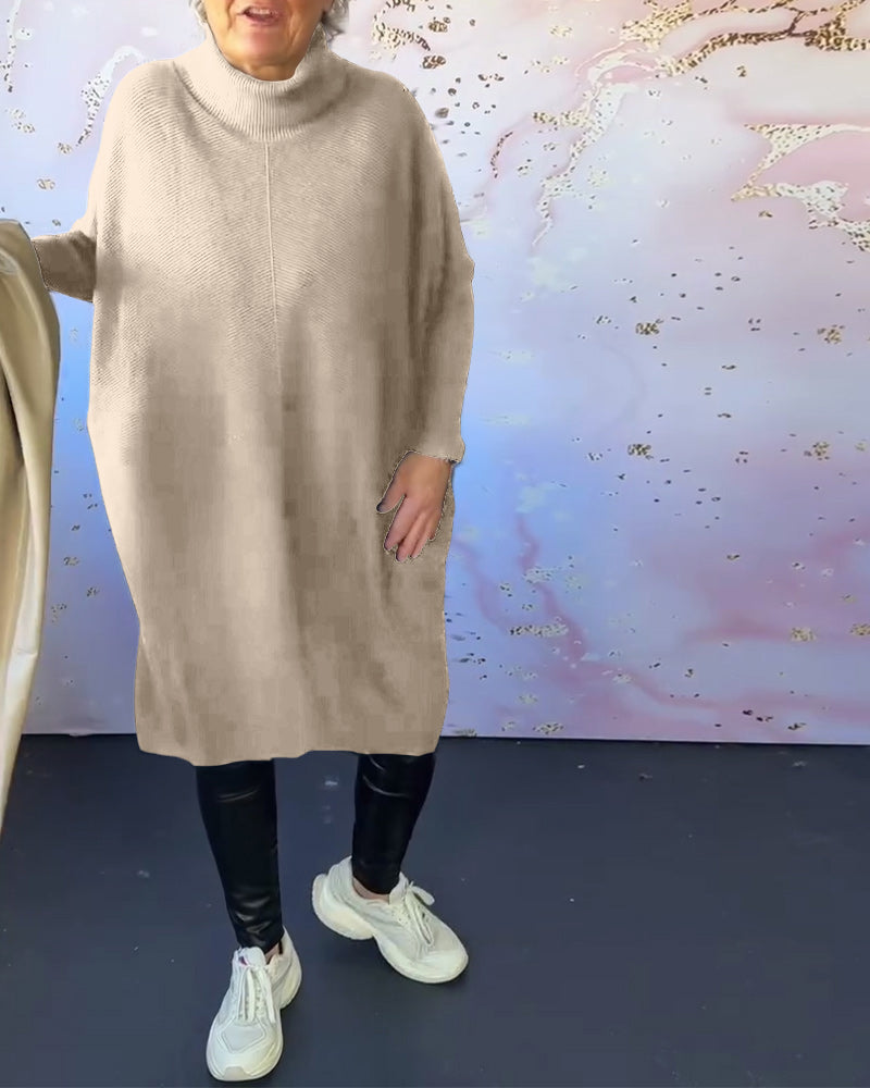 Andrea's™ | Lässiger, einfarbiger pullover mit hohem kragen und langen ärmeln