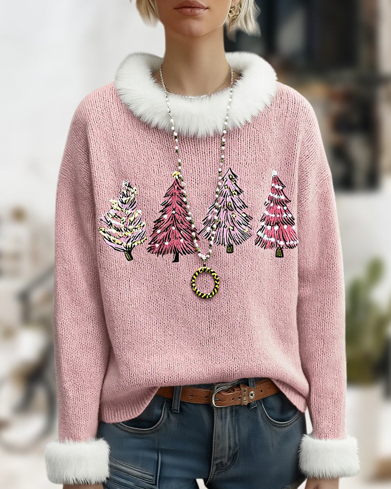 Andrea's™ | Pullover Mit Fleeztextur, Rundkragen Design Und Weihnachtsbaum muster