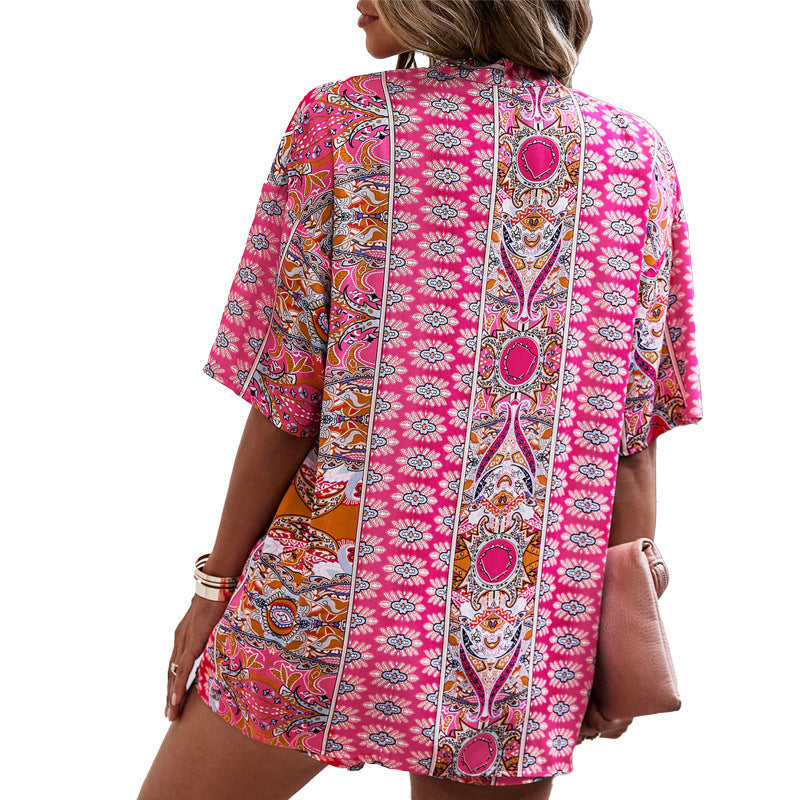 Boho-Blumenmuster Andrea Serena Freizeit-Shorts-Set