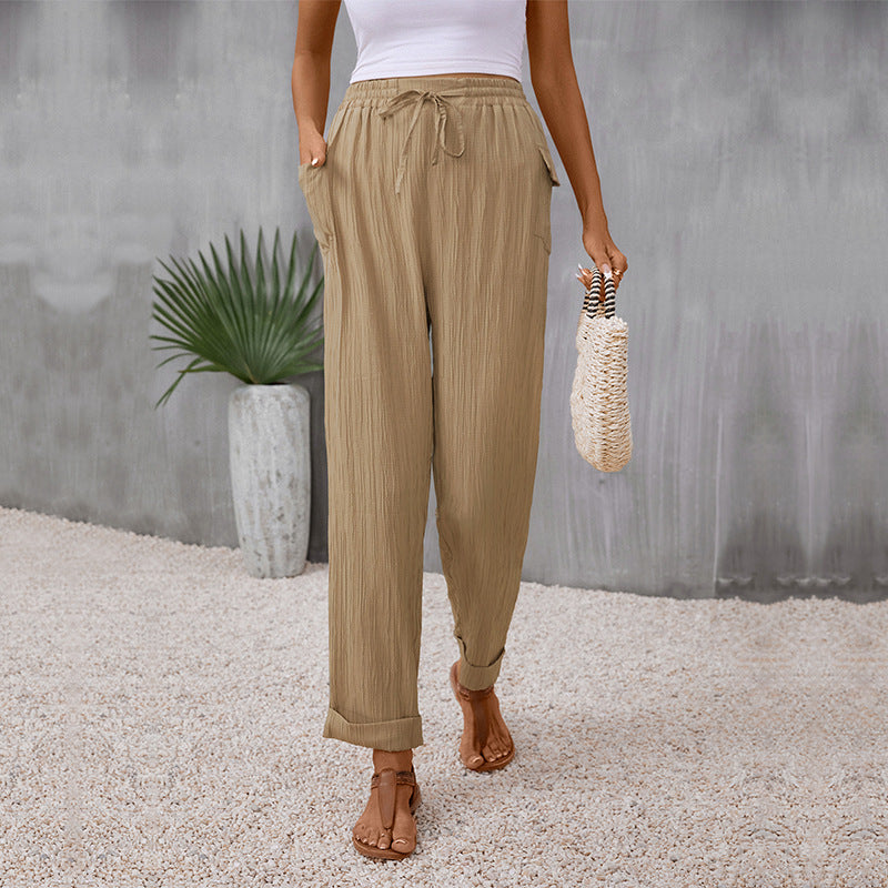 Plissierte Khaki-Geradehose von Andrea Serena