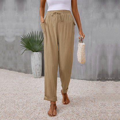 Plissierte Khaki-Geradehose von Andrea Serena
