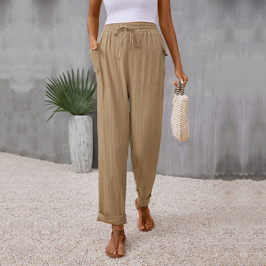 Plissierte Khaki-Geradehose von Andrea Serena