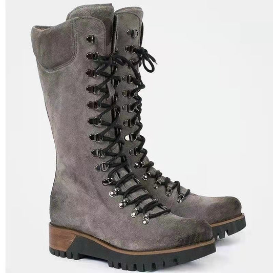 Andrea's™ | Schnürstiefel in Wadenhöhe mit Profilsohle und klobigem Absatz