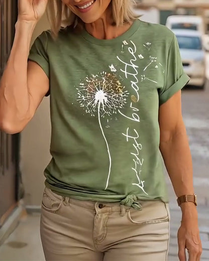 Andrea's™ | T - Shirt Mit Dandelion Druck Kurzarm