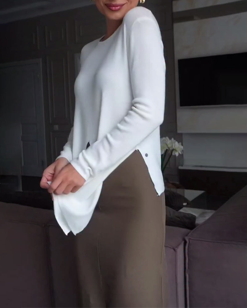 Andrea's™ | Pullover Kreuz Design Knopf Betont