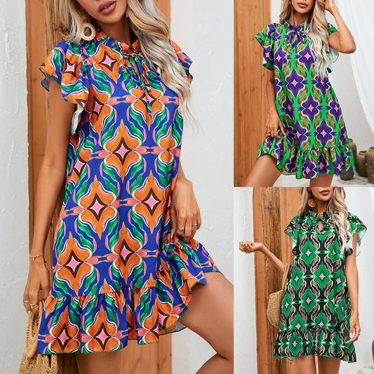 Vibrant Print Ruffle Dress by Andrea Serena