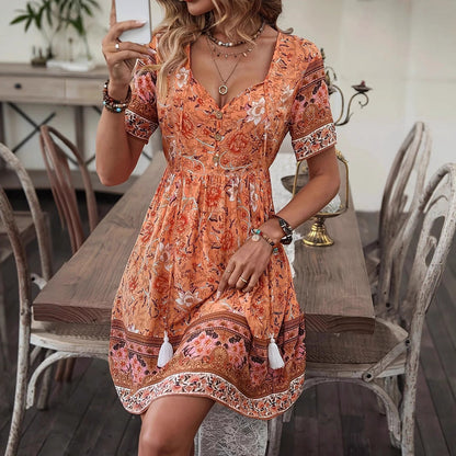 Sommerkleid im Boho-Stil mit Blumenmuster von Andrea Serena, A-Linie