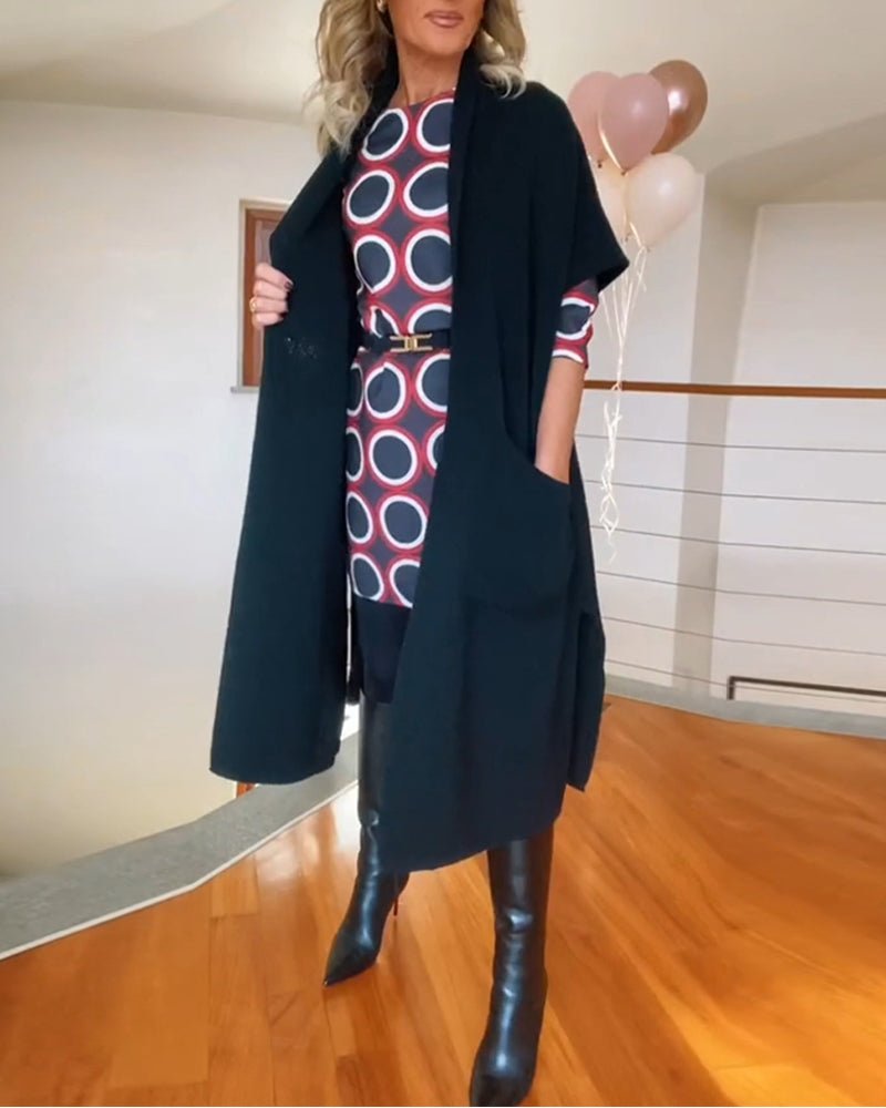 Andrea's™ | Lässiger, einfarbiger cardigan mit halblangen ärmeln und tasche