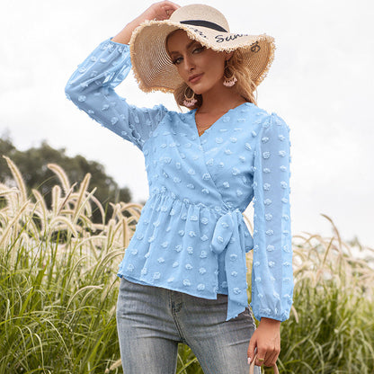 Elegante Jacquard-Bluse mit V-Ausschnitt von Andrea Serena
