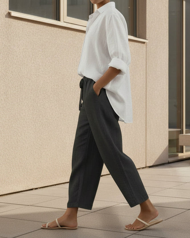 Elegante, knöchellange Baumwoll-Leinen-Hose von Andrea Serena