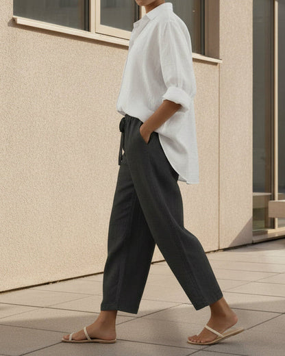 Elegante, knöchellange Baumwoll-Leinen-Hose von Andrea Serena