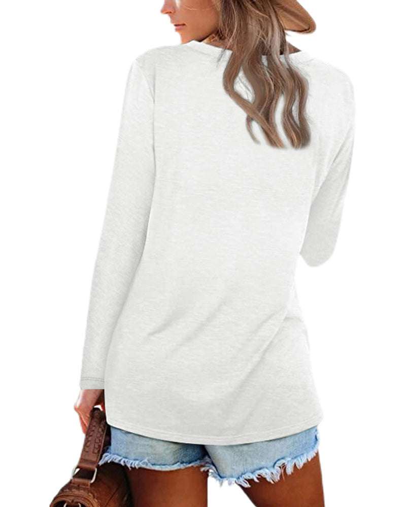 Andrea's™ | Einfarbiges Langarm-T-Shirt mit V-Ausschnitt