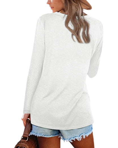 Andrea's™ | Einfarbiges Langarm-T-Shirt mit V-Ausschnitt