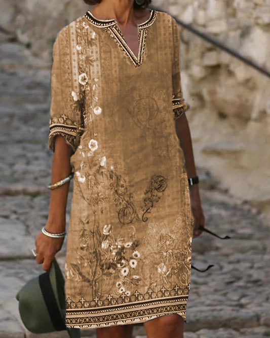Andrea's™ | Midikleid mit V-Ausschnitt und floralem Muster