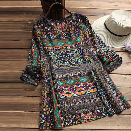 Boho-Baumwollbluse mit Print von Andrea Serena