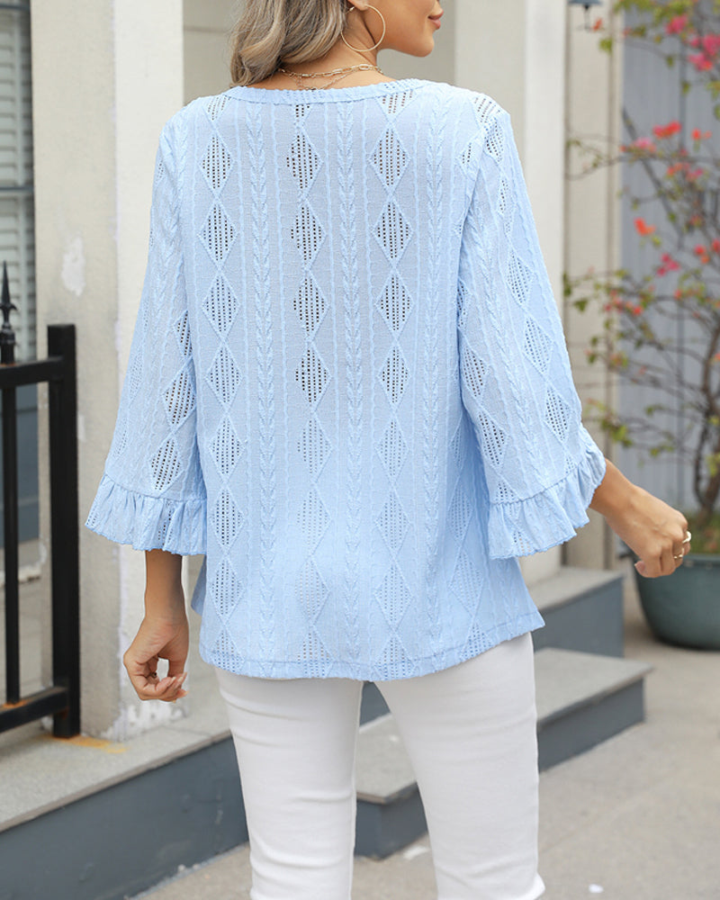 Andrea's™ | Oberteil Rautenkaromuster Hohldesign Trompetenärmel